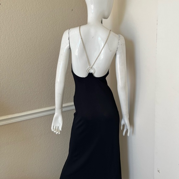 CHEAP AND CHIC MOSCHINO VINTAGE! Black Jersey Maxi Dress w/ Tubing Straps Sz 6 - Picture 2 of 8